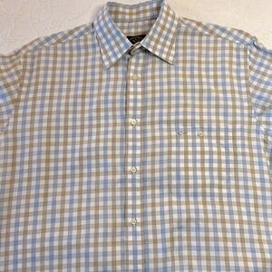 Paul &‎ Shark Yachting Blue and Tan Checked Long Sleeve Button Down Shirt Sz42